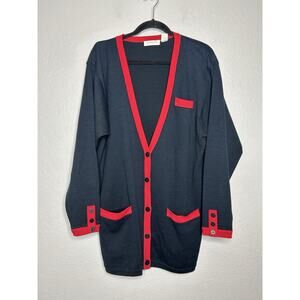Vintage Liz Claiborne Collection Navy Red Cardigan Lambs Wool Academia Classic L